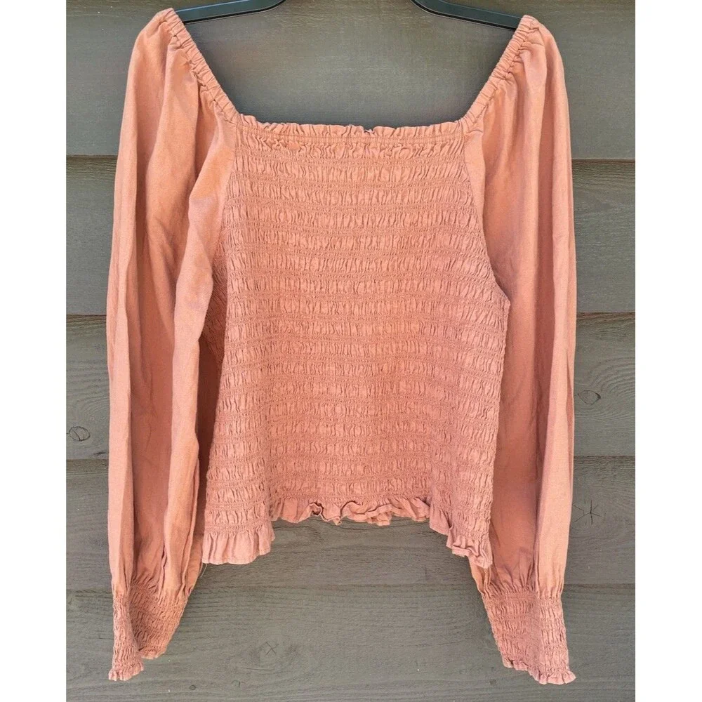 Cottagecore Boho Smocked Bubble Sleeve Top Madewell Lucie Warm Umber M